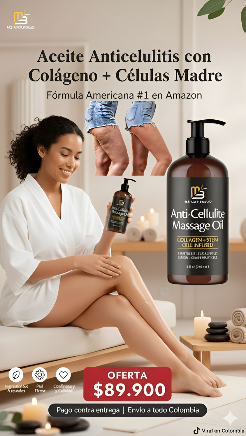 M3 Naturals® Aceite Anticelulitis con Colágeno y Células Madre